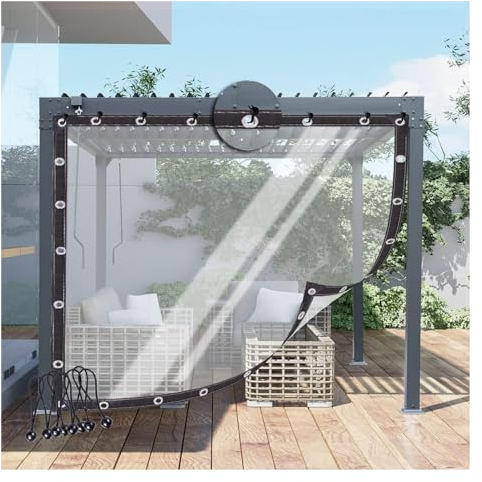 Seitenteile für Pergola, wasserdichte, strapazierfähige PVC-Plane mit Ösen, 0,12 mm, für Pavillon-Veranda, anpassbar (transparent, 6'x10'/1,8x3 m)
