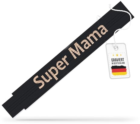 andSmile Zollstock schwarz - Meterstab aus hochwertigem Buchenholz - Zollstock mit Gravur Super Mama - Geschenk für Mütter zum Muttertag, Geburtstagsgeschenk, Weihnachtsgeschenk