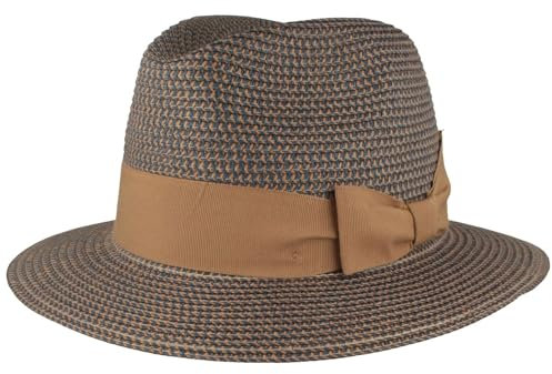 Breiter Strohhut Bogart Traveller Sommerhut Sonnenhut 100% Papier Kofferhut knautschbar mit Rispband-Garnitur - Blau Camel L