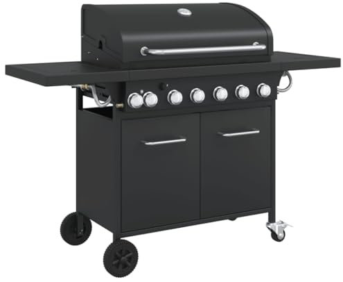 vidaXL Gasgrill mit 7 Flammen Schwarz Pulverbeschichteter Stahl