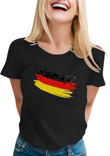 Deutschland Trikot Em 2024 Pink Frau Fussball Em 2024 Rundhals Sommershirt Tops Sport T-Shirt Sport T-Shirt Deutsch Trikot Lockere Basic Tee Shirts Trikot