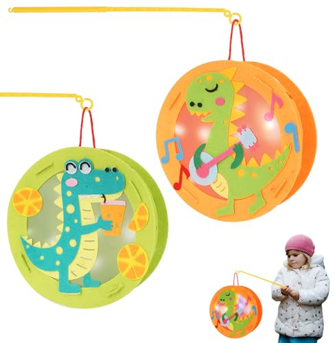 Laternen Bastelset für Kinder, 2 Stück Laternen Kinder Laternenumzug, Fohlen, Giraffe Kinder Laterne mit Stab LED, Laterne Kinder für Halloween, St Martin, Kostümpartys (Dinosaurier, Krokodil)