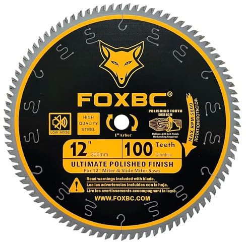 FOXBC 12 Inch Miter Saw Blade 100 Teeth Ultimate Polished Finish Saw Blade for Wood with 1 Inch Arbor