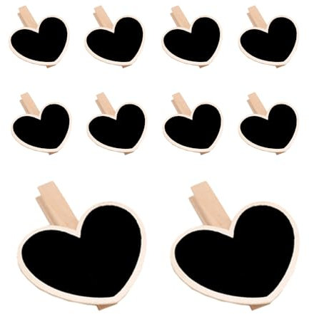 10 Stück Holz-Kreidetafel-Clip, Herz-Tafel, löschbar, Memo-Schilder-Klemme für Memo, Lebensmittel, Etiketten, Hochzeit, Party, Dekoration