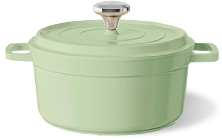 Forno olandese smaltato con coperchio, pentola in ceramica antiaderente da 4,3 litri, pentola per zuppa con doppi manici, pentole per cucinare, cuocere, conservare a freddo e servire (verde)