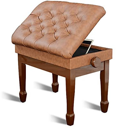 KIUYDHGD Klavierbank aus Leder, verstellbare Klavierbank mit Notenfach, moderner Klavierhocker mit gepolstertem Sitz für zu Hause und den Beruf, Walnussbraun
