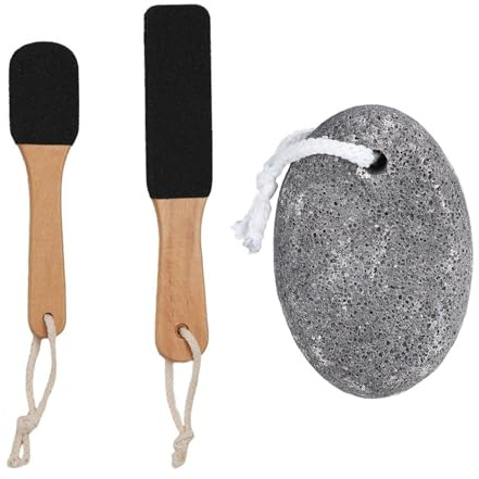 2 Pieces Wooden Handle Foot Stones and 1 Oval Foot Stone, Foot Cleaning Tools, Foot Care Kit, Bathroom Accessories