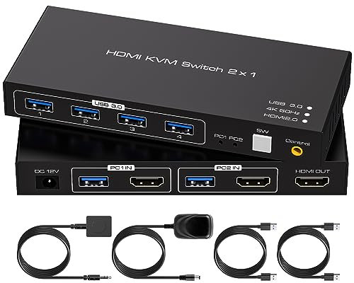 VPFET USB3.0 KVM Switch HDMI 2 PC 1 Monitore 4K60Hz KVM Switches für 2 Computer teilen sich 1 Monitor Geräte Unterstützt Desktop Controller Inklusive Adapter und 2 USB3.0 Kabeln