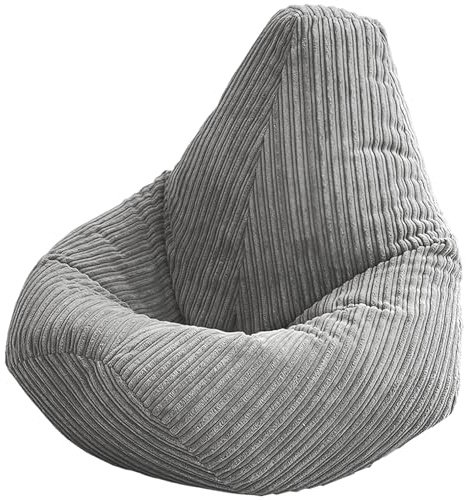 Beautiful Beanbags - XL Jumbo Cord Highback Bean Bag Chair - Light Grey | Huge, Mega Ready-Filled Gamer Chair for Adults