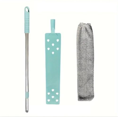 4Family Club - Plumero de Limpieza Microfibra Lavable para el Hogar, Mopa Plana, Cepillo Limpieza de Polvo con Varilla de Acero Inoxidable, Ideal para Debajo de la Sofá y el Cama