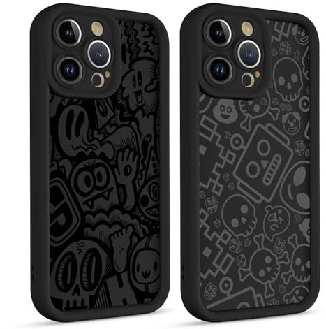 2 Stück Handyhülle für iPhone 8 iPhone 7 iPhone SE 2022/2020 Hülle 4.7, Aesthetic Skeleton Ghost Face Design Kreativität Muster mit TPU Weich Silikon Schutzhülle Case Stoßfest Bumper Cover, Kawaii