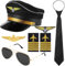 Horolam Pilot Kapitän Kostüm Zubehör, Pilot Kostüm Kit Mit Pilot Kapitän Hut Pin Krawatte Abzeichen Schulterriemen Sonnenbrille Für Erwachsene Männer Für Party Dress up (7 PCS) (Size) (Black)