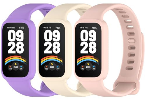 CHULN 3 Piezas Redmi Smart Band 3 Correas, Colorido Suave Silicona Reloj Recambio Brazalete Impermeable Correa Compatibles con Xiaomi Smart Band 9 Active Pulseras
