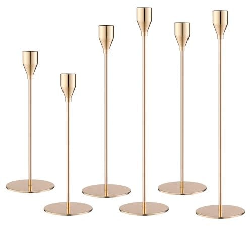 Kerzenständer Gold 6 Set,Kerzenständer Stabkerzen 33/29/23cm,Metall KegelKerzenleuchter Vintage Dekoration,Hochzeit Kerze Stand,für romantische Abendessen, Jubiläum und Hochzeitszeremonien (Gold)