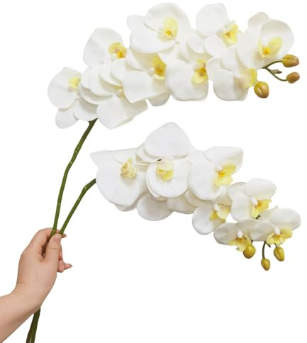 Urier Orchidea artificiale da 96,5 cm, realistica al tatto, in lattice, rami di Phalaenopsis, fiori artificiali, per matrimoni, feste, casa, giardino, decorazione (bianco, 96,5 cm)
