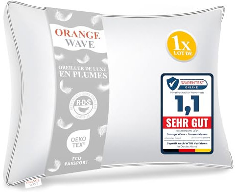 Orange Wave Almohada de plumón de 50 x 70 cm, 1 unidad, plumón y plumas
