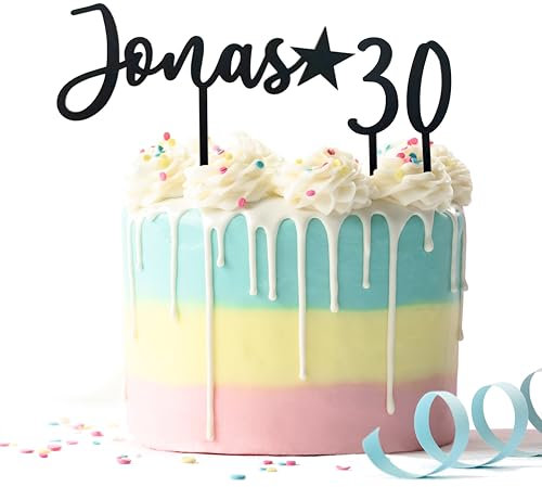 Suzu Papers Cake Topper Geburtstag Name personalisiert - Tortenstecker mit Wunschname und Zahl - Tortendeko Geburtstagsfeier Erwachsene und Kindergeburtstag (Schwarz Acryl)