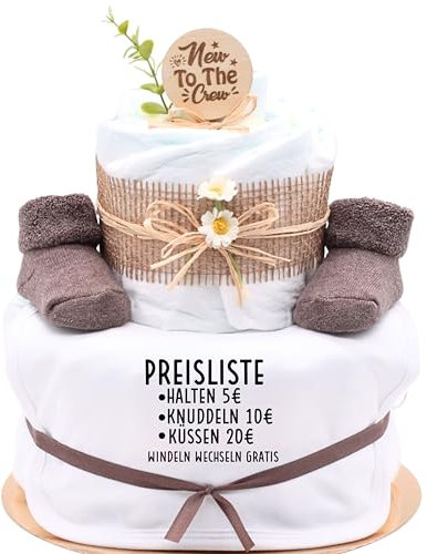 Trend Mama | Windeltorte | Nature Design | Spruch wählbar| Lätzchen, Kuschelsocken |Geschenk Geburt (Design| Preisliste)