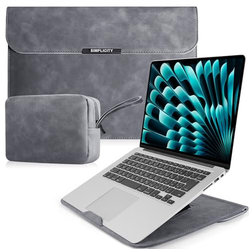 HeeYeal 13,3-14 Pollici Laptop Custodia con Supporto per MacBook Pro 14 M4/M3/M2/M1 Pro/Max 2025-2021, MacBook Air/Pro 13, PU Pelle Computer Portatile Sleeve per HP Dell Lenovo Surface Laptop-Grigio