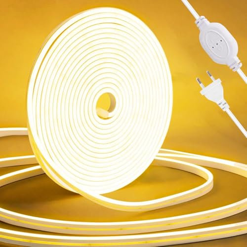 Sunshine smile COB LED Streifen Dimmbar 4M,24V LED Streifen Warmweiss 3000K,Hohe Dichte LED Strip Lights mit Netzteil,8mm Breite Band für Haus Dekoration,Küche,Schlafzimmer,Spiegel DIY Beleuchtung