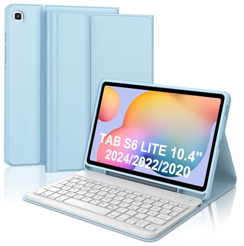 WAVATA Tastatur für Samsung Galaxy Tab S6 Lite 10.4 2024/2022/2020, Hülle mit Tastatur für Samsung Tab S6 Lite Keyboard Cover Magnetische Abnehmbare Bluetooth QWERTZ Layout, Blau