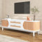 Generisch Meuble TV en Bois Naturel mélangé Meuble TV avec Portes et tiroirs, Meuble TV avec côtés en rotin, Style campagnard Naturel