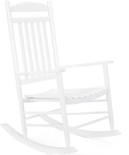 Clevich Schaukelstuhl aus Massivholz für Innen- und Außenbereich, Hohe Rückenlehne, Leicht zu Montieren, Gartenstuhl für Balkon/Veranda (Weiß, 69x87x112cm)