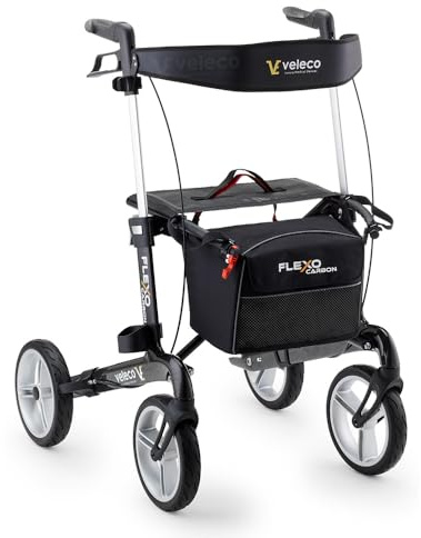 Veleco Faltbarer Carbon Rollator Flexo 4-Räder und leicht (schwarz)
