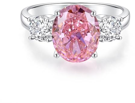 Whoiy Goldring Damen mit Kreierter rosa Saphir 5ct, Verlobungsringe 585 Echt Gold Ehering 14 Karat Weißgold Trauringe Solitär für Frauen Gr. 57 (18.1)
