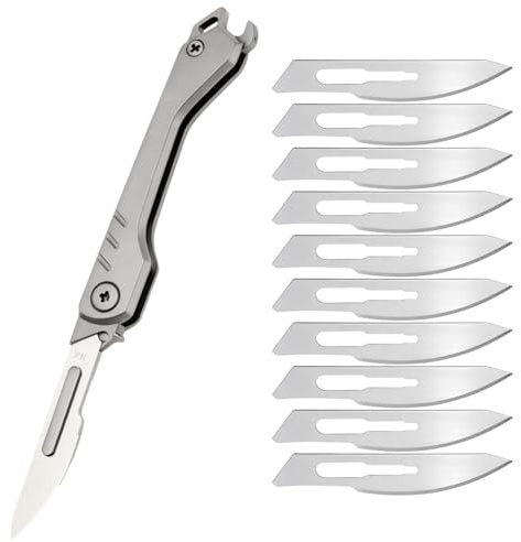 11 Stück Mini Klappmesser, Skalpell Klappmesser mit 10 Ersatzklingen Schnitzmesser, tragbares Taschenmesser für Kartonöffnen, DIY Arbeiten, feine Schnitzereien, Outdoor Nutzung, robustes Design mit si