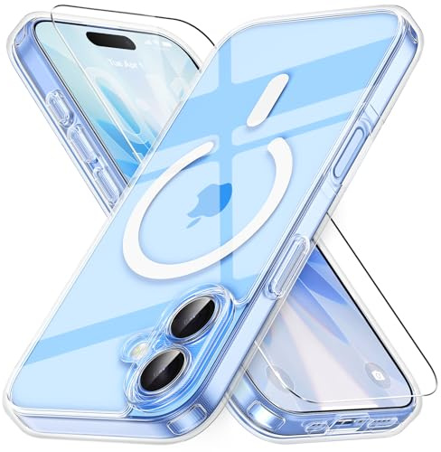 Vansdon Magnetisch für iPhone 17 Hülle-Transparent | mit 1 Schutzglas, Kompatibel mit Magsafe, Fallschutz nach Militärstandard, Transluzente Matt Rückseite Stoßfeste Handyhülle