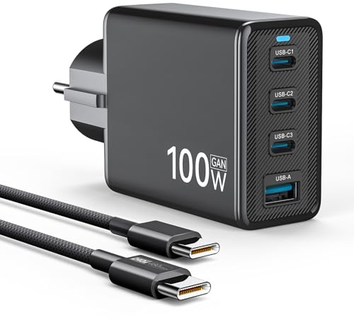 XUI 100W USB C Ladegerät 4-Port, Laptop PPS Schnellladegerät mit 1.8m Kabel