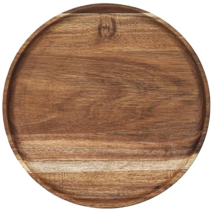 Bandeja de madera – Tablero circular de madera dura natural rústica, acabado pulido, construcción ligera, exhibición decorativa para servir, soporte de transporte de presentación de alimentos