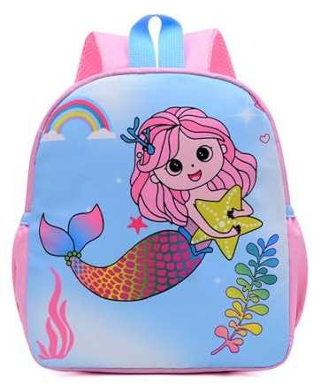 QUXVUIS Kinderrucksack mit niedlichem Muster, atmungsaktiver Schultergurt, praktische Aufbewahrung, glatter Reißverschluss, Faserrucksack für Mädchen, Schultasche, Meerjungfrauen