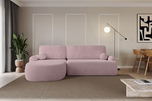 ALTDECOR Ecksofa mit Schlaffunktion und Bettkasten Corner Sofa Bett Eckcouch Couch L-Form Schlafcouch Ausziehbar Wohnlandschaft Schlafsofa Cauchsofa Lira-L - 264x172x89 Rosa