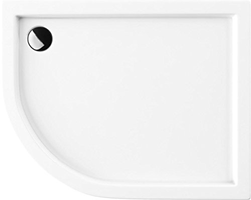 Sellon24® Stabilsound® Receveur de douche 100 x 80 x 14 cm R55 - Quart de cercle - Asymétrique - Support EPS intégré - Tablier acrylique