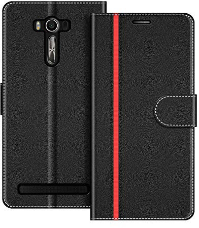 COODIO Custodia in Pelle per ASUS Zenfone 2 Laser ZE550KL, Cover a Libro Magnetica Portafoglio per ASUS Zenfone 2 Laser ZE550KL, Nero/Rosso