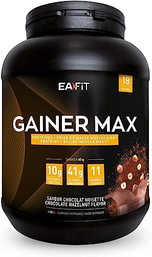EAFIT-GAINER MAX - Prise de masse Gaine musculaire-Boisson hyperglucidique-Chocolat Noisette-Un apport de glucide,de vitamines pour le sport pour la prise de poids-Shaker proteine pour la musculation