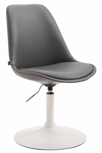 CLP Esszimmerstuhl Maverick Kunstleder I höhenverstellbarer Lehnstuhl I Drehstuhl mit Trompetenfuß I Sitzhöhe von ca. 43-48 cm Farbe grau Gestell Farbe weiß