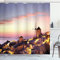 ABAKUHAUS Windmühle Duschvorhang, Santorini Griechenland, Stoffliches Gewebe Badezimmerdekorationsset mit Haken, 175 x 200 cm, Koralle Sandbraun