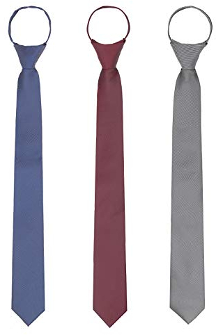 WANYING 3 × Herren Reißverschluss Krawatten 6cm Schmale Vorgebundene Krawatten Casual Business Länge 48cm - Dunkelblau & Bordeaux & Dunkelgrau