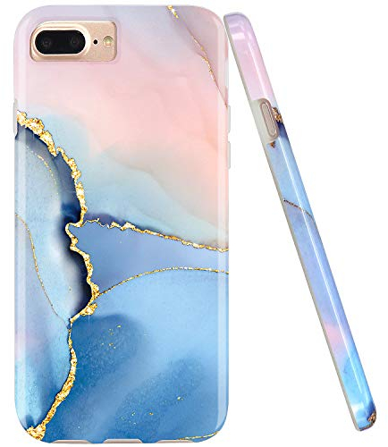 JAHOLAN iPhone 7 Plus Hülle Handyhülle TPU Silikon Weiche Schlank Schutzhülle Handytasche Flexibel Case Handy Hülle für iPhone 7 Plus/8 Plus/6S 6 Plus - Marmor Bling Glitter Sparkle Blue