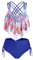 KIMODO Damen Zweiteilige Bikini Set Ruffles Badeanzug Frauen Push-Up High Waist Gepolsterte Überlagerungsdruck Bottom Bademode Tankini Badebekleidung (Blau, L)