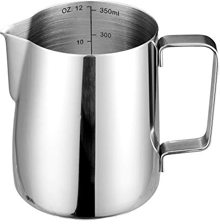 Milchkännchen, 350 ml(12 oz) Milchkanne aus Edelstahl mit Messung Mark, Barista Zubehör, Kaffee Creamer Milch Aufschäumer Kännchen Tasse, Perfekt für Espresso Cappuccino und Latté