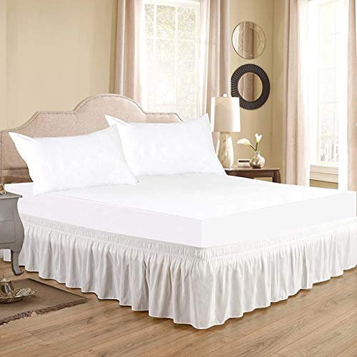 Jupe de lit élastique à Volants de Couleur Unie, Robuste et élastique - Style Enveloppant - 38cm de Hauteur (Color : White, Size : 140 * 190+38cm)