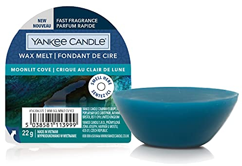 Yankee Candle Wachs/Wax Melt 5901630637, Duft Moonlit Cove (Zitrus, Zitronengras, Ingwer, Portulak, Muskat, Eukalyptus), für Wachswärmer, 6x6x2 cm, Brenndauer bis 8 Std, Blau, Klein