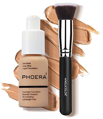 PHOERA Foundation, Full Coverage Foundation, Concealer Foundation Full Coverage Flawless Cream Glatte, langanhaltende Neu 30ml PHOERA 24HR Matte Oil Control Concealer (#104 Buff Beige, 30ml)