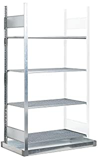 Regal für Gefahrstoffe, 1006 mm x 2000 mm x 726 mm, silber, zur Lagerung von Kleingebinde, 4 Ebenen, mit Bodenwanne aus Stahl und 4 Gitterroste