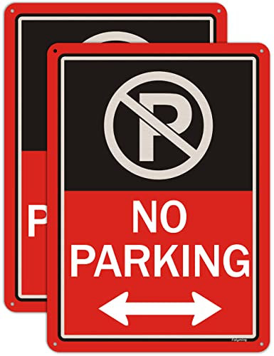 Lot de 2 panneaux « No Parking » avec symbole de flèche - 25,4 x 17,8 cm - En métal réfléchissant - Robuste - Résistant à la rouille - Étanche - Encre durable - Facile à installer