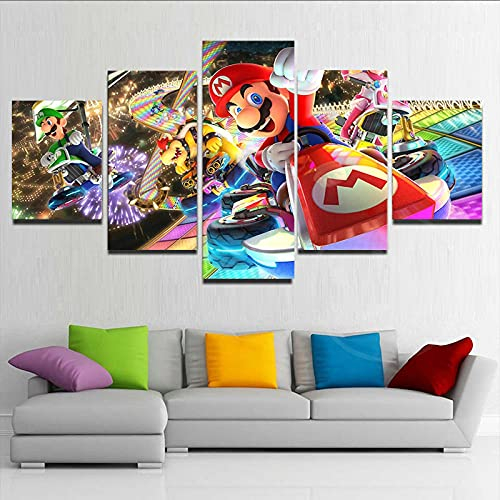 SYXBEIVK Kart Spiel Wand Poster Kunst Leinwand Malerei Mario 5 Stück Druck Wandbild Moderne Wohnzimmer Wohnkultur-30x40-30x60x2-30x80cm-Kein Rahmen